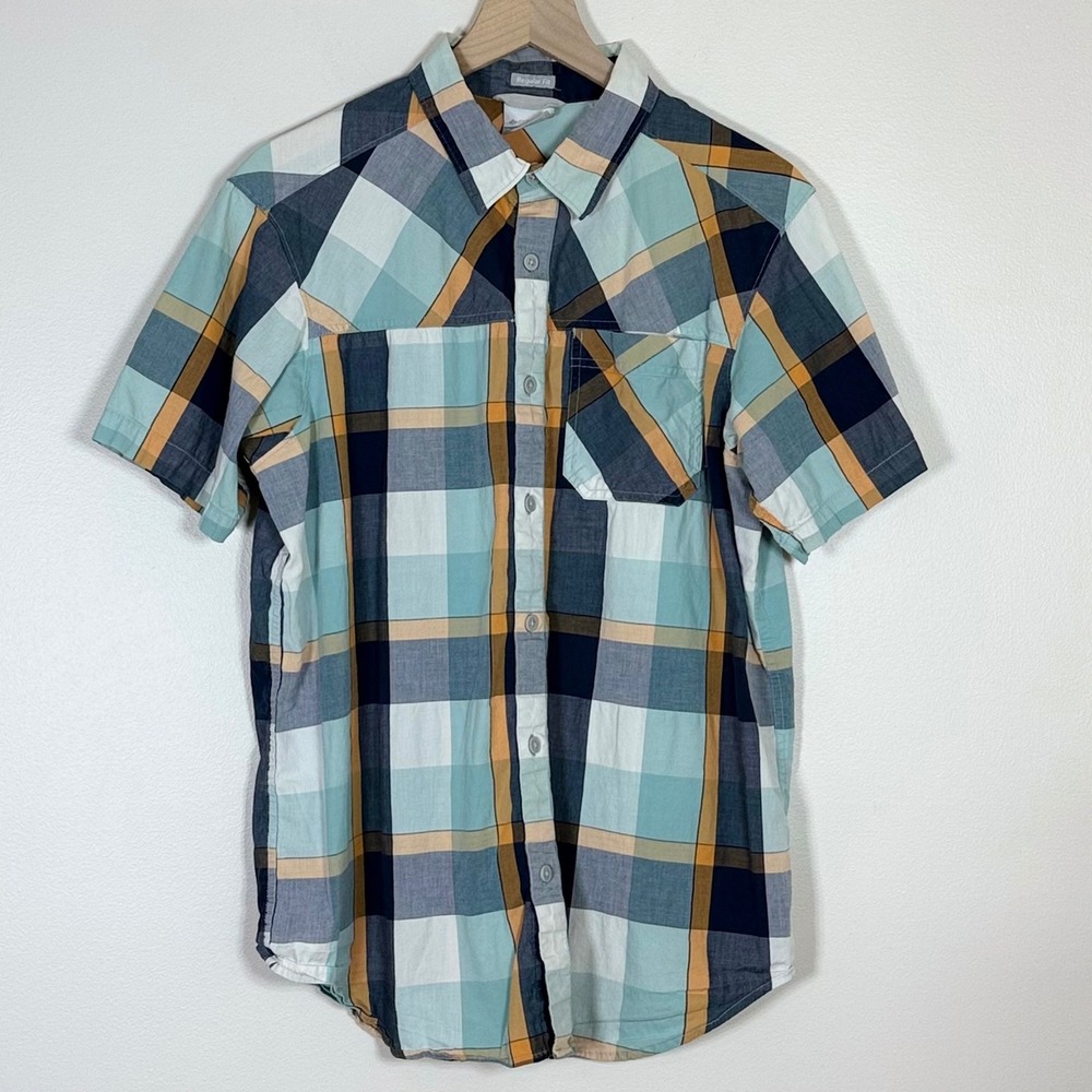 Columbia Mens Shirt Size M Regular Fit Blue Plaid Outdoor Casual Workwear Summer